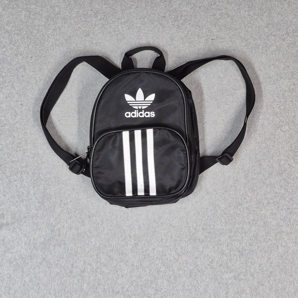 Adidas Women Bag Small Black Santiago Backpack Striped Trefoil Canvas